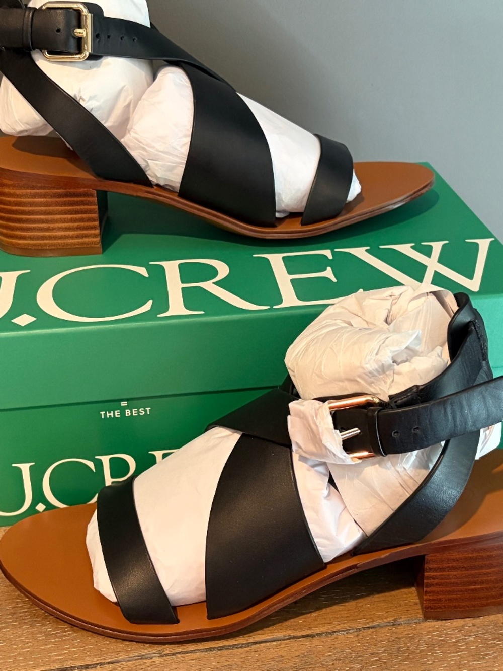 J Crew block heel black sandal